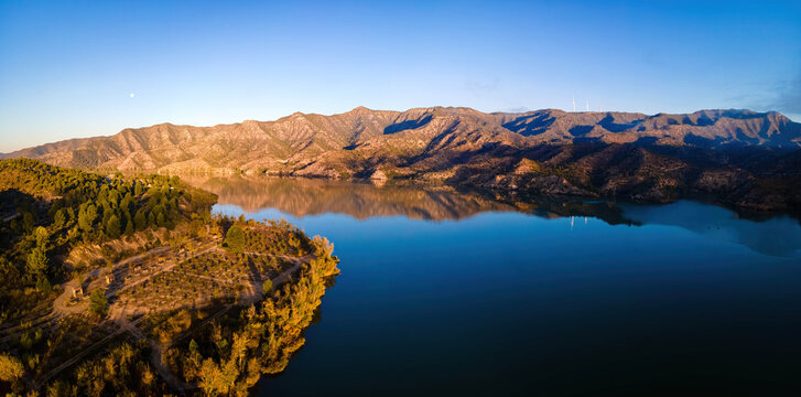 Aerial view of the river Ebro in the morning in the Catalonia region of Spain © alexey_fedoren