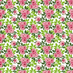 Bouquets of bright roses on white background, seamless pattern