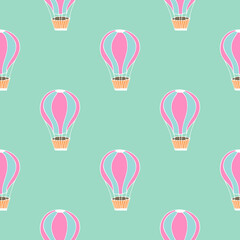 Vector seamless pattern with pink cartoon baloon on blue green background