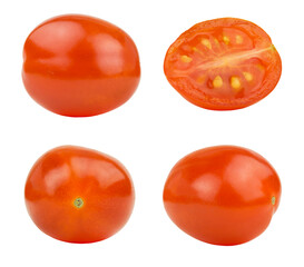 Ensemble de petites tomates cerises isolées sur fond blanc.
