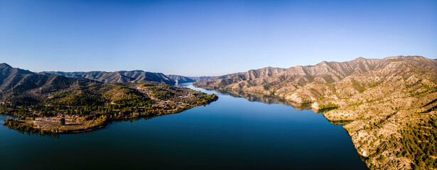 Aerial view of the river Ebro in the morning in the Catalonia region of Spain