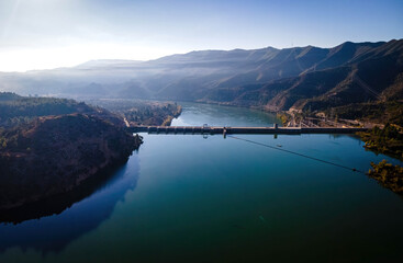 Obraz premium Aerial view of the river Ebro in the morning in the Catalonia region of Spain