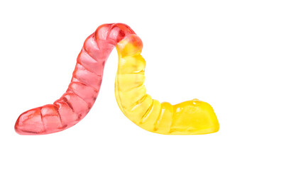 Gummy worm candy isolated on white