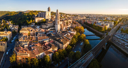 Fototapeta premium Aerial view of Girona, a city in Spain’s northeastern Catalonia region