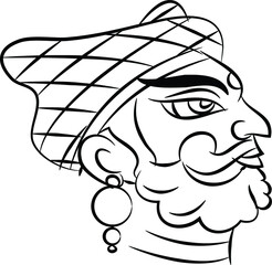 Madhubani Indian traditional art on linen fabrics. beautiful colorful faces for textile printing It can be used for a coloring book, textile/ fabric prints, phone case, greeting card. logo, calendar.