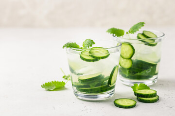 Spring party mocktail, cucumber iced cocktail. Space for text.