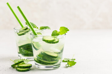 spring refreshink mojito cucumber iced cocktail. Space for text.