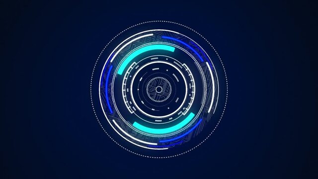 Animation of blue and white circular scope forming and parting on black