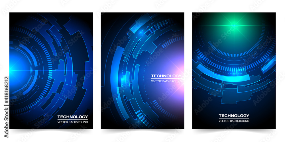 Poster Digital technology abstract cover background collection. Design cover set template artificial intelligence, big data and deep learning concepts.