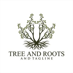 Root Of The Tree logo illustration. Vector silhouette of a tree,Circle Tree vector logo this beautiful tree is a symbol of life, beauty, growth, strength, and good health.