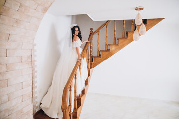 Wedding. Young Gentle Quiet Bride in Classic White Veil 