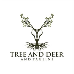 Obraz premium Modern deer head logo with leaf. Abstract, creative logo design Color and text can be changed according to your need,