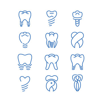 Dentistry icon vector set. Tooth implants logo vector collection.