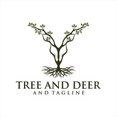 Modern deer head logo with leaf. Abstract, creative logo design Color and text can be changed according to your need,