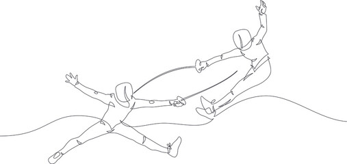 Continuous line drawing of two fencer. Fensing sport vector illustration