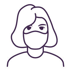 Woman in face mask to prevent disease COVID-19.Girl wearing protective surgical mask.Outline vector flat .Coronavirus protection female icon.