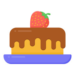 
A chocolate cake with a strawberry on top, flat icon

