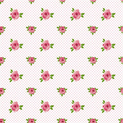 Bright roses on a white dotted background, seamless pattern 2