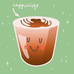 Cappuccino with cinnamon. Cute vector illustration. Suitable for menu, flyer, ads, sticker.