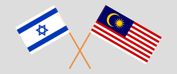 Crossed flags of Israel and Malaysia. Official colors. Correct proportion