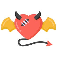 
Devil heart flat icon, heart with horns


