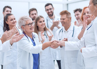 Fototapeta na wymiar happy medical colleagues congratulating each other on their success.