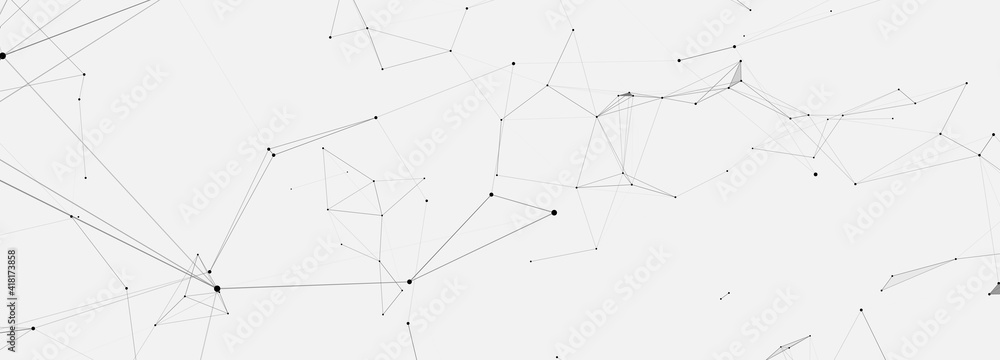 Fototapete Abstract digital background of points, lines and triangles. Glowing plexus. Big data. Network or connection. Abstract technology science background. 3d vector illustration.