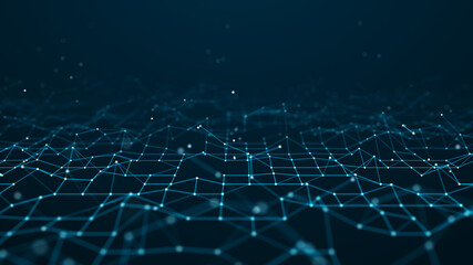 Corrupted network or connection. Abstract digital background of points and lines. Glowing plexus. Big data. Abstract technology science background. 3d rendering