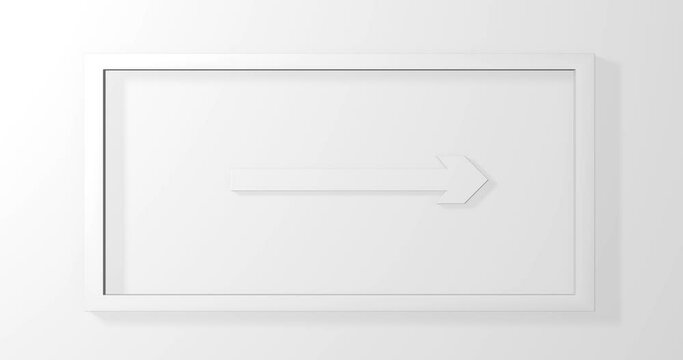 White square 4k with soft shadow on a white background with fade in and out effect with an arrow inside. Seamless loop 3D render