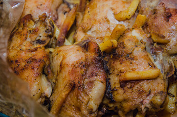 Fried chicken legs with french fries golden view