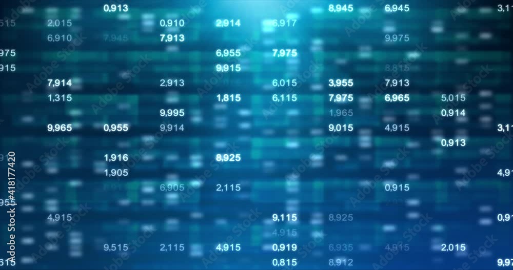 Poster random digit number with updating stats, stock and number of sales, percentage, growth, decline. abs
