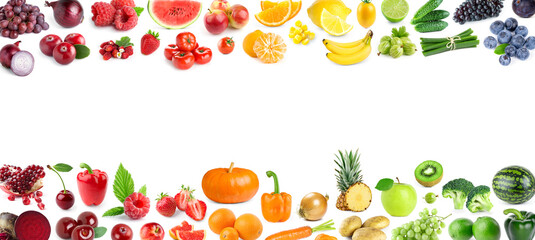 Fruits and vegetables. Collage of mixed fruits and vegetables. Food concept