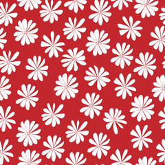 White flowers pattern on red background. Flowers concept.