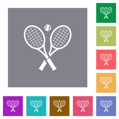 Tennis rackets with ball square flat icons