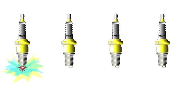 4 sparking auto spark plugs set against a white background