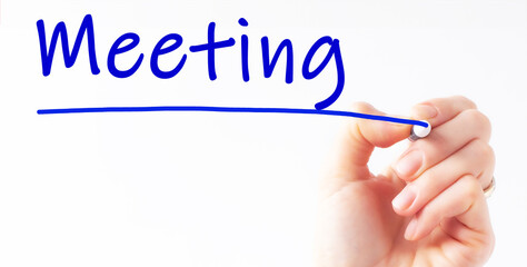 Hand writing inscription Meeting with marker, concept, stock image