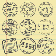 Post Office Rubber Stamps on Vector Yellow Page