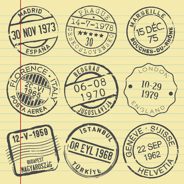 Post Office Rubber Stamps on Vector Yellow Page