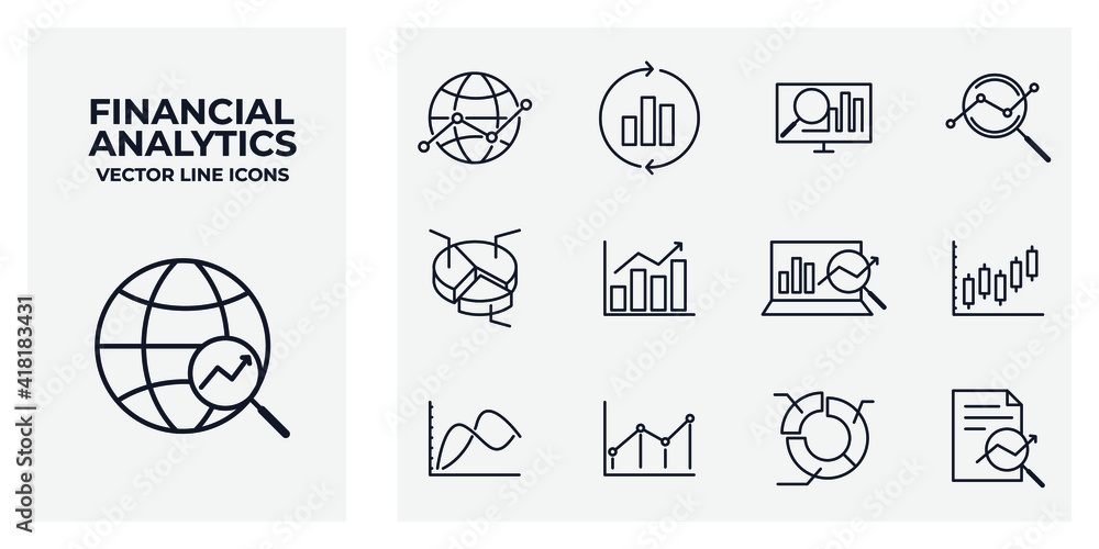 Poster set of financial analytic icon. financial analytic pack symbol template for graphic and web design c
