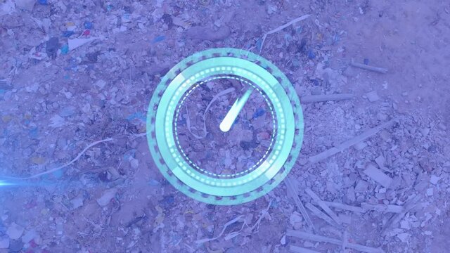 Animation of clock moving fast over waste disposal site