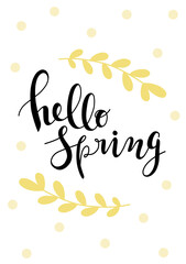 Happy Mother's Day. Hello Spring. Hand drawn scandinavian style vector illustration for card, poster, banner template with flowers, plant and hand drawn lettering