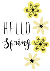 Happy Mother's Day. Hello Spring. Hand drawn scandinavian style vector illustration for card, poster, banner template with flowers, plant and hand drawn lettering