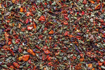 A mixture of different spices close up. Textures of colorful spices and condiments.Colorful Herbal and Spices Oriental.Cafe concept.Various Indian spices