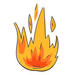 Cartoon or doodle style fire. Hand-drawn vector isolated illustration.