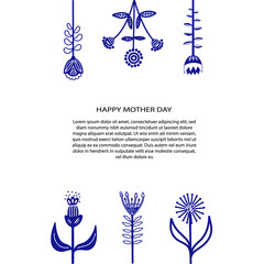 Unique isolated drawings with nordic motives. Collection of different folk art elements made in vector. happy mothers day card.