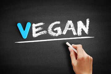 Vegan text on blackboard, concept background