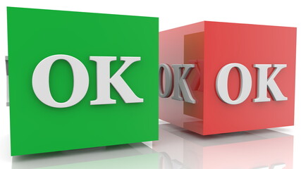 Green and red cubes with O.K concept