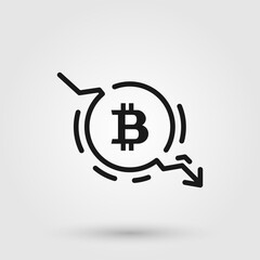 Bitcoin price drop icon. Crypto market crash symbol.