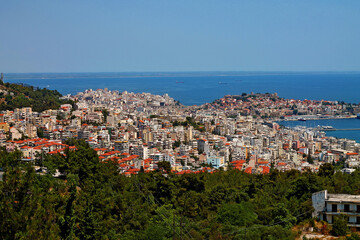View of Kavala city with  Aegean Sea, Northern Greece.