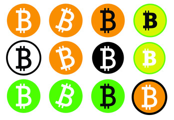 bitcoin icon illustration in different colors and structures, on a white background
